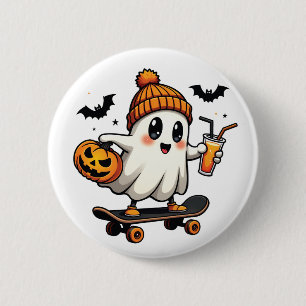 Spooky Halloween Skating Pumpkin Spice Ghost Fall 6 Cm Round Badge