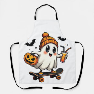 Spooky Halloween Skating Pumpkin Spice Ghost Fall Apron
