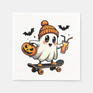 Spooky Halloween Skating Pumpkin Spice Ghost Fall Napkin