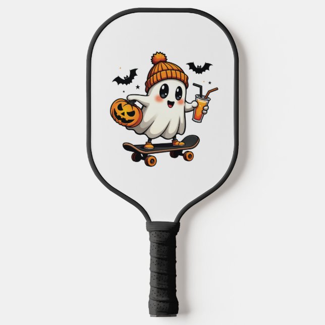 Spooky Halloween Skating Pumpkin Spice Ghost Fall Pickleball Paddle (Front)