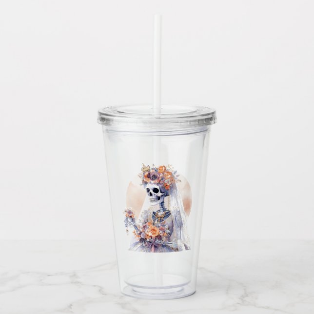 Spooky Halloween Skeleton Acrylic Tumbler (Front)
