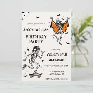 Spooky Halloween Skeleton Birthday Party Invitation
