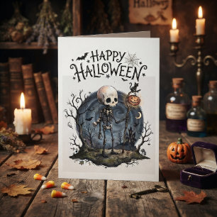 Spooky Halloween Skeleton & Jack-o'-Lantern Card