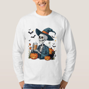 Spooky Halloween Skeleton Sippin Pumpkin Spice T-Shirt
