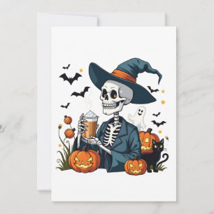Spooky Halloween Skeleton Sippin Pumpkin Spice Thank You Card