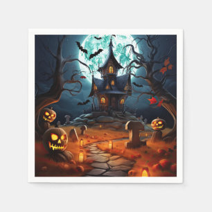 Spooky Halloween Skeleton Skull Haunted House Napkin