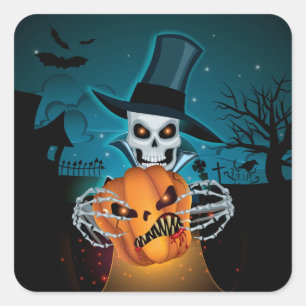 Spooky Halloween Skeleton Square Sticker