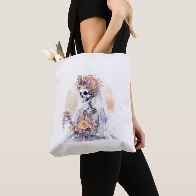 Spooky Halloween Skeleton Tote Bag (Close Up)