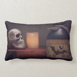 Spooky Halloween Skull and Jug Lumbar Cushion