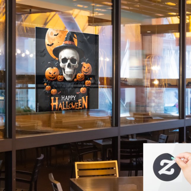 Spooky Halloween Skull & Pumpkins Window Cling (Restaurant Window)