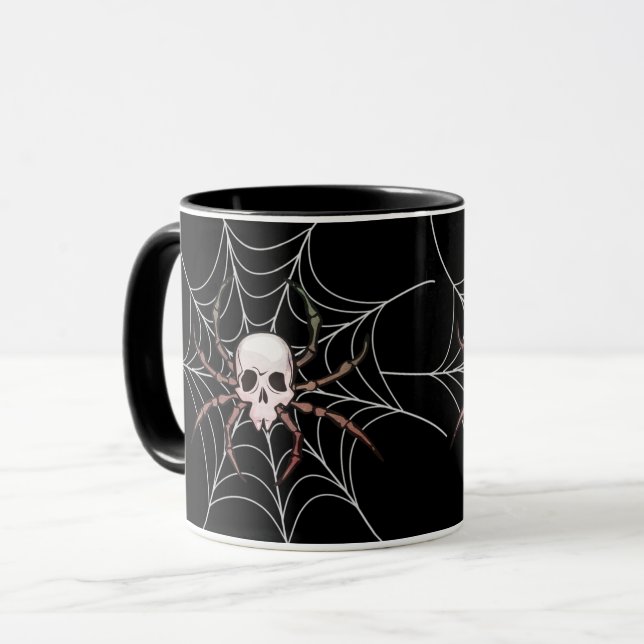 Spooky Halloween Skull Spider Web Mug (Front Left)