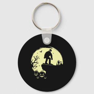Spooky Halloween Snowboarding Full Moon Snowboarde Key Ring
