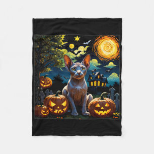 Spooky Halloween Sphynx Starry Night Fleece Blanket