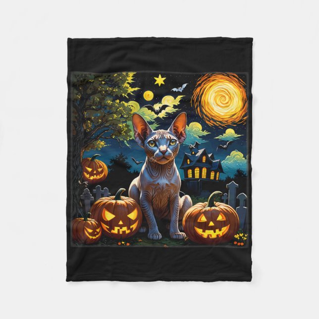 Spooky Halloween Sphynx Starry Night  Fleece Blanket (Front)