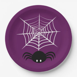 Spooky Halloween Spider Illustration Paper Plate