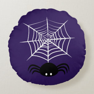 Spooky Halloween Spider Illustration Round Cushion