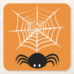 Spooky Halloween Spider Illustration Square Paper Coaster