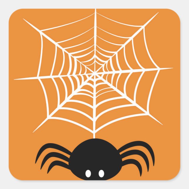 Spooky Halloween Spider Illustration Square Sticker (Front)