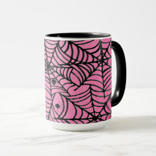 Spooky Halloween Spider Webs on Pink Mug