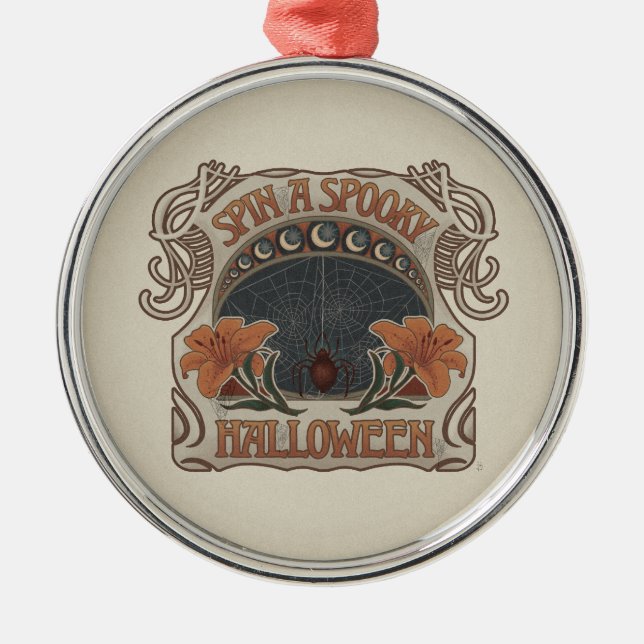 Spooky Halloween Spiders & Lily Victorian Vintage Metal Tree Decoration (Front)