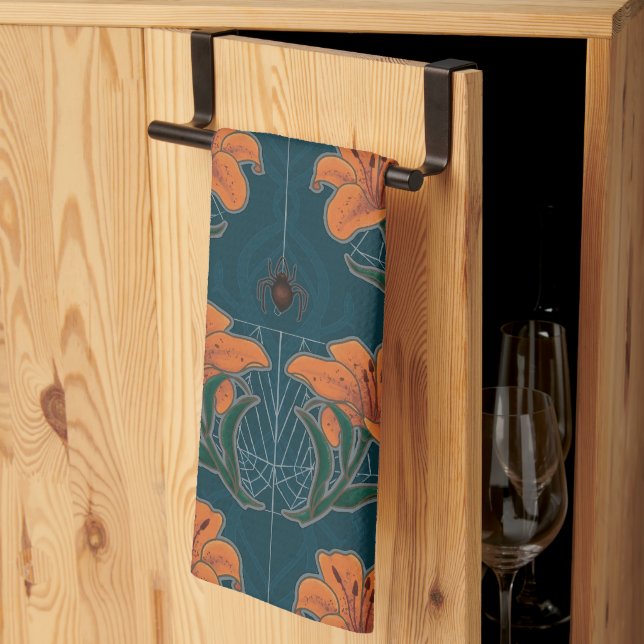 Spooky Halloween Spiders & Lily Victorian Vintage Tea Towel (Thirds Fold)