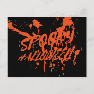 Spooky Halloween Splash Retro Red Orange Horror Holiday Postcard