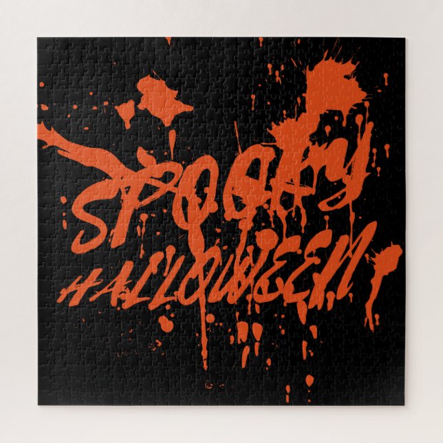 Spooky Halloween Splash Retro Red Orange Horror Jigsaw Puzzle (Vertical)