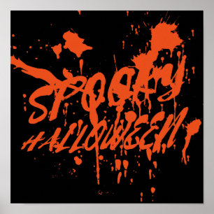 Spooky Halloween Splash Retro Red Orange Horror Poster