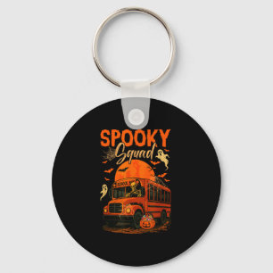 Spooky halloween squad skeleton driving school bus key ring