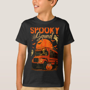 Spooky halloween squad skeleton driving school bus T-Shirt