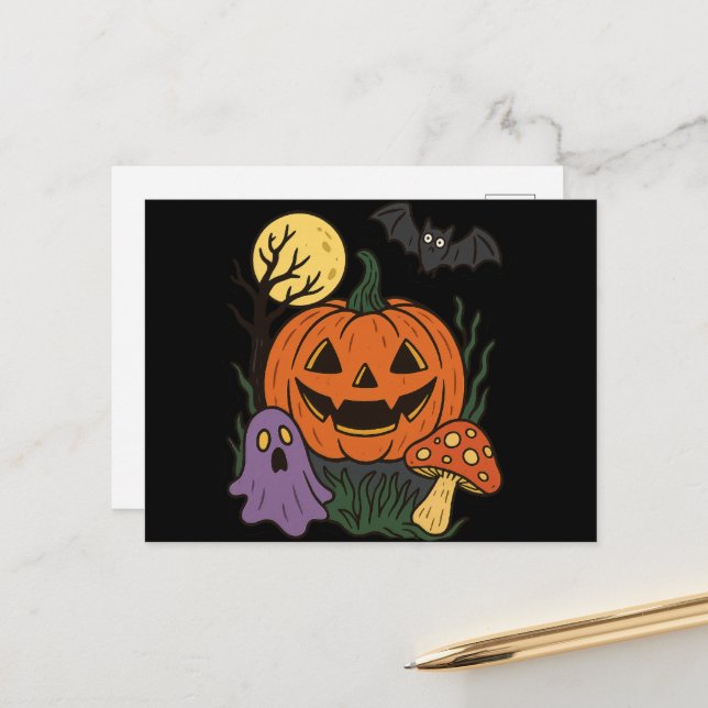 Spooky Halloween Sticker  Postcard (Front/Back In Situ)