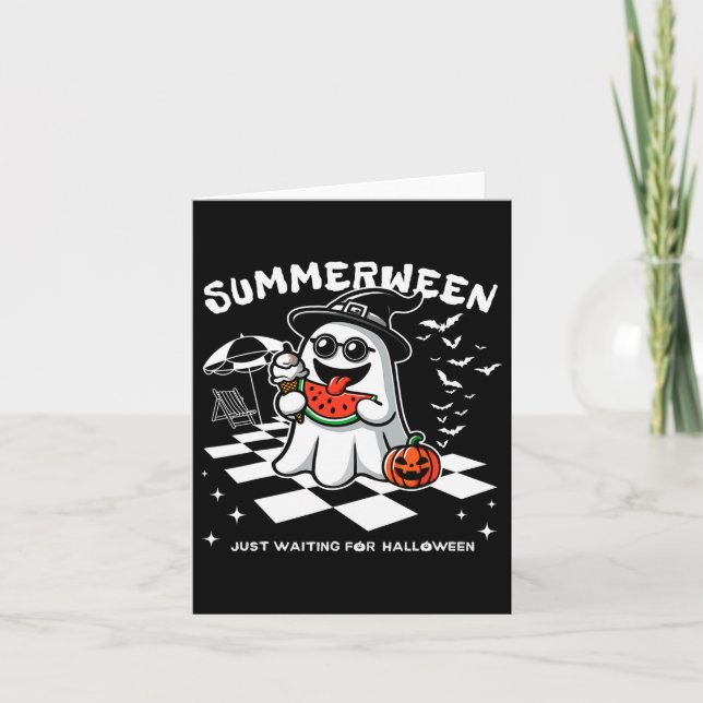 Spooky Halloween Summer Vibes Pumpkin Ghost Tee  Card (Front)
