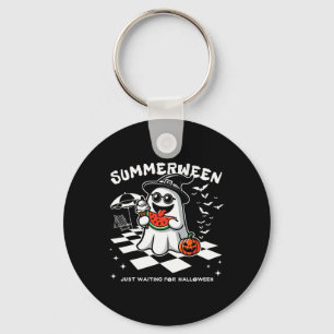 Spooky Halloween Summer Vibes Pumpkin Ghost Tee  Key Ring