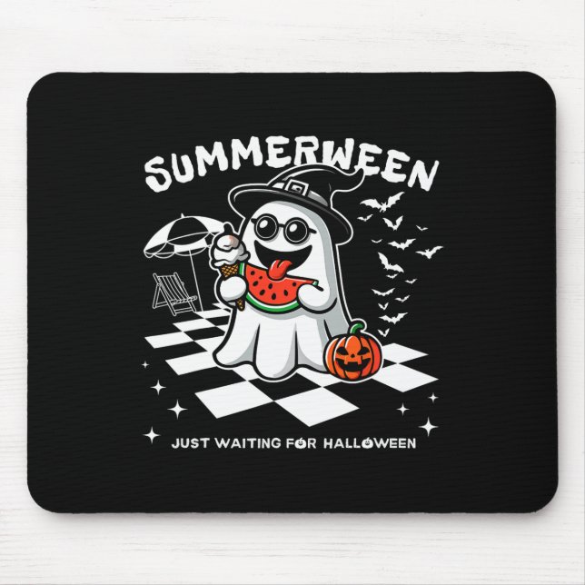 Spooky Halloween Summer Vibes Pumpkin Ghost Tee  Mouse Mat (Front)