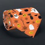 Spooky Halloween symbols classic colors pattern Tie<br><div class="desc">Spooky Halloween symbols pattern in traditional Halloween colors of yellow,  orange,  white,  and black. Cool modern design.</div>