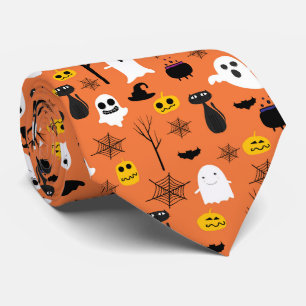 Spooky Halloween symbols classic colors pattern Tie