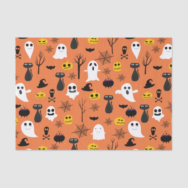 Spooky Halloween symbols classic colours pattern Tissue Paper (Front)