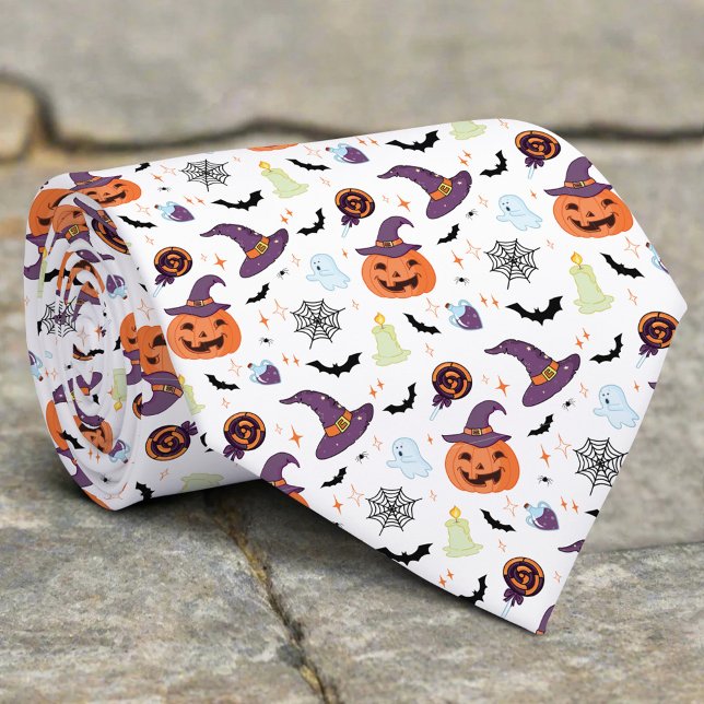 Spooky Halloween Symbols Funny Icons Pattern Tie (Creator Uploaded)