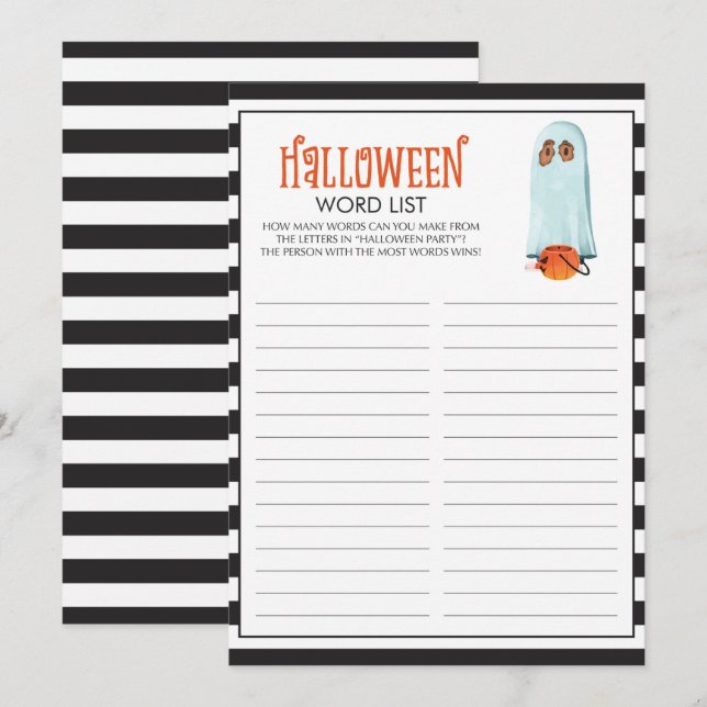 Spooky Halloween Themed Word List Game Cards (Front/Back)