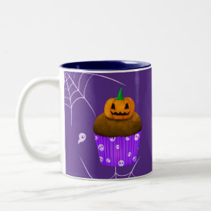Spooky Halloween Treats Ghost and Pumpkin Cupcake  Two-Tone Coffee Mug