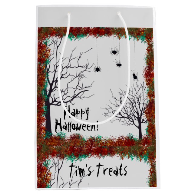 Spooky Halloween Trees Foliage Border Personalise Medium Gift Bag (Front)