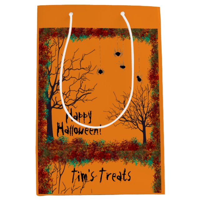 Spooky Halloween Trees Foliage Border Personalise Medium Gift Bag (Front)