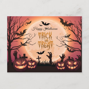 Spooky Halloween Trick or Treat Sunset Design Holiday Postcard