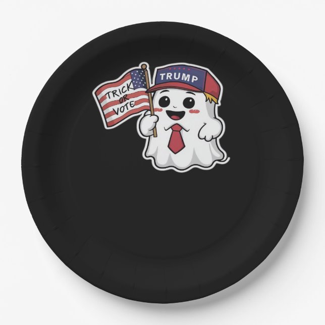 Spooky, Halloween, Trick Or Vote, I Always Get Gho Paper Plate (Front)