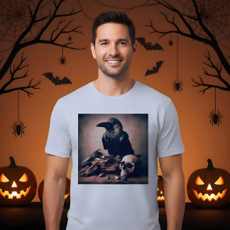 Spooky Halloween Vintage Crow Painting Design Tri-Blend Shirt