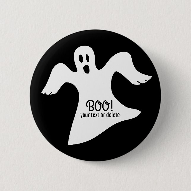 Spooky Halloween White Ghost Saying BOO! 6 Cm Round Badge (Front)