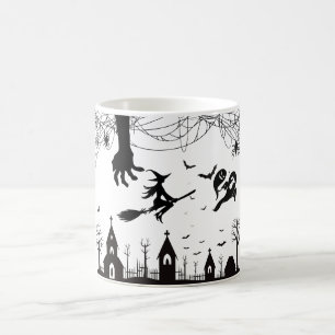 Spooky Halloween Witch & Bats Pattern Mug