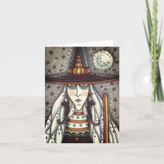 SPOOKY HALLOWEEN WITCH, BLACK CAT EARRINGS Blank Card