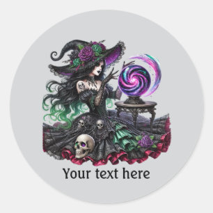 Spooky Halloween witch customisable Classic Round Sticker