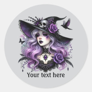 Spooky Halloween witch customisable Classic Round Sticker